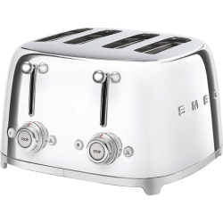 Тостер на 4 ломтика, Цвет хром; Функции: подогрев, размораживание, багель; 6 уровней поджаривания; Съемный поддон для крошек.