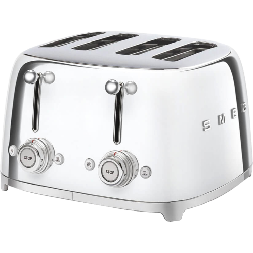 Тостер на 4 ломтика, Цвет хром; Функции: подогрев, размораживание, багель; 6 уровней поджаривания; Съемный поддон для крошек.