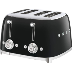 Тостер на 4 ломтика, Цвет черный; Функции: подогрев, размораживание, багель; 6 уровней поджаривания; Съемный поддон для крошек.