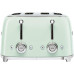 Тостер на 4 ломтика, Цвет пастельный зеленый; Функции: подогрев, размораживание, багель; 6 уровней поджаривания; Съемный поддон для крошек.