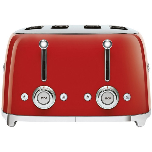 Тостер на 4 ломтика, Цвет красный; Функции: подогрев, размораживание, багель; 6 уровней поджаривания; Съемный поддон для крошек.
