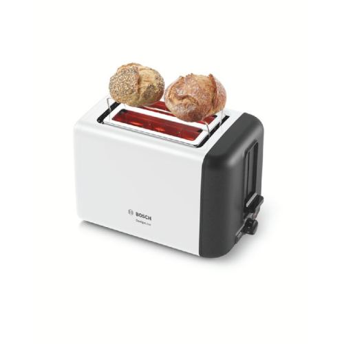 Тостер Bosch TAT3P421 Тостер, CompactClass, 2 отделения, механическое управление, цвет белый/черный