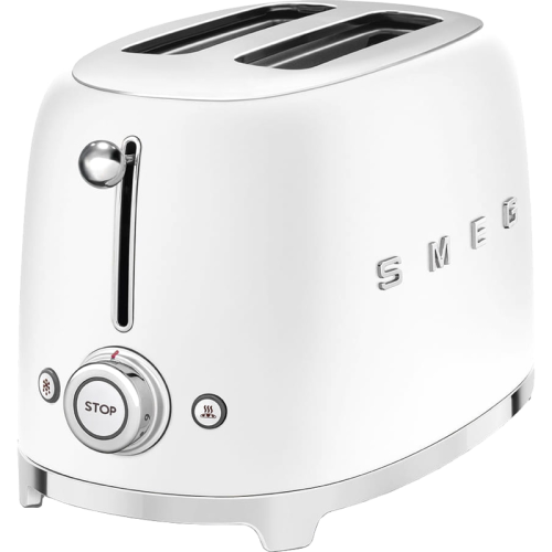 Стиль 50-х г.г, 2 ломтика, корпус из нержавеющей стали, 6 уровней поджаривания, белый матовый