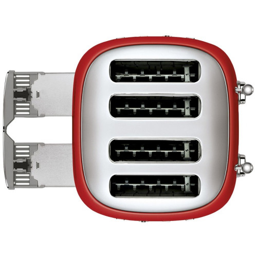 Тостер на 4 ломтика, Цвет красный; Функции: подогрев, размораживание, багель; 6 уровней поджаривания; Съемный поддон для крошек.