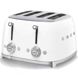 Тостер на 4 ломтика, Цвет белый; Функции: подогрев, размораживание, багель; 6 уровней поджаривания; Съемный поддон для крошек.