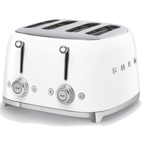 Тостер на 4 ломтика, Цвет белый; Функции: подогрев, размораживание, багель; 6 уровней поджаривания; Съемный поддон для крошек.