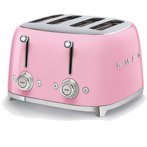 Тостер на 4 ломтика, Цвет розовый; Функции: подогрев, размораживание, багель; 6 уровней поджаривания; Съемный поддон для крошек.