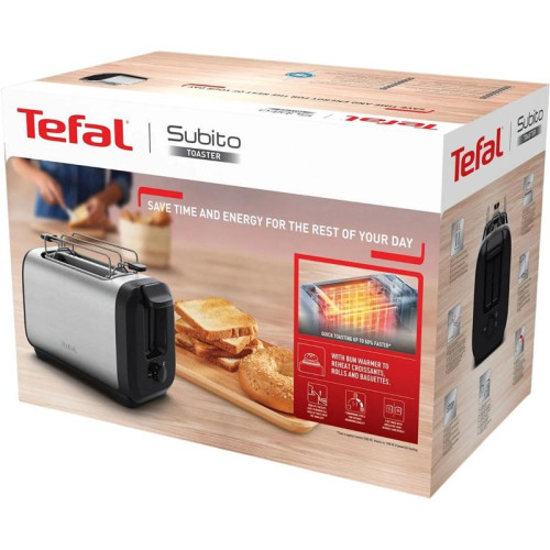 Тостер Tefal Express Metal TT5S1DE0 1200Вт серебристый/черный Тостер Tefal Express Metal TT5S1DE0 1200Вт серебристый/черный