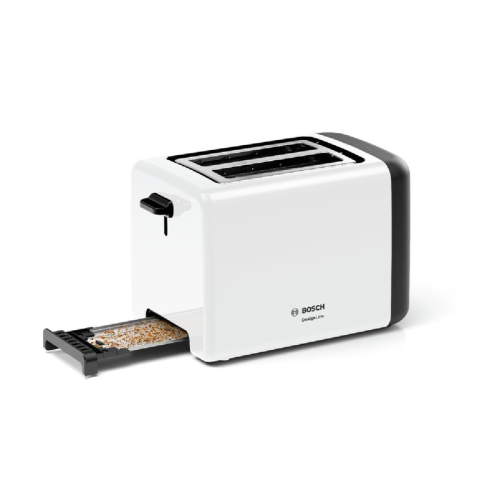 Тостер Bosch TAT3P421 Тостер, CompactClass, 2 отделения, механическое управление, цвет белый/черный