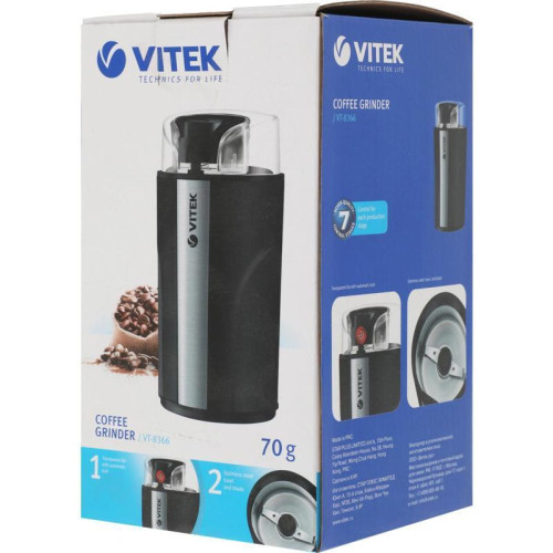 Кофемолка Vitek VT-8366 400Вт сист.помол.:ротац.нож вместим.:70гр черный