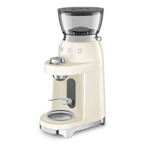 Кофемолка SMEG, стиль 50-х г.г., 15 уровней помола, конические жернова, объем контейнера для кофе 240 г, цвет сталь Кофемолка SMEG, стиль 50-х г.г., 15 уровней помола, конические жернова, объем контейнера для кофе 240 г, цвет сталь