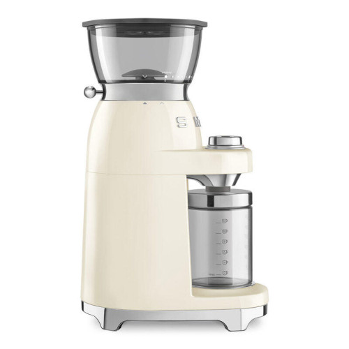 Кофемолка SMEG, стиль 50-х г.г., 15 уровней помола, конические жернова, объем контейнера для кофе 240 г, цвет сталь Кофемолка SMEG, стиль 50-х г.г., 15 уровней помола, конические жернова, объем контейнера для кофе 240 г, цвет сталь
