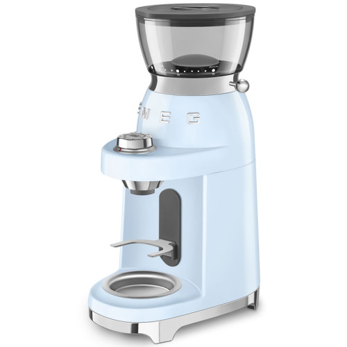 Кофемолка SMEG, стиль 50-х г.г., 15 уровней помола, конические жернова, объем контейнера для кофе 240 г, цвет пастельный голубой