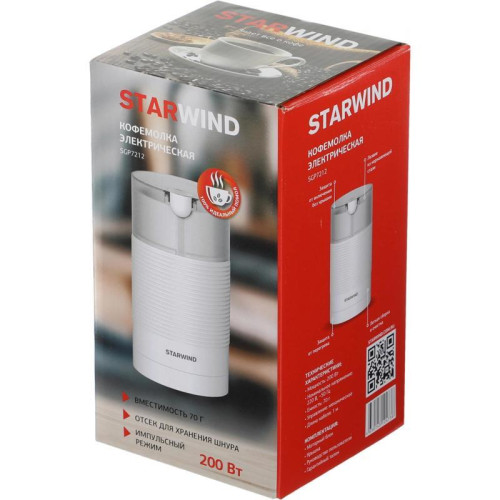 Кофемолка Starwind SGP7212 200Вт сист.помол.:ротац.нож вместим.:70гр белый Кофемолка Starwind SGP7212 200Вт сист.помол.:ротац.нож вместим.:70гр белый