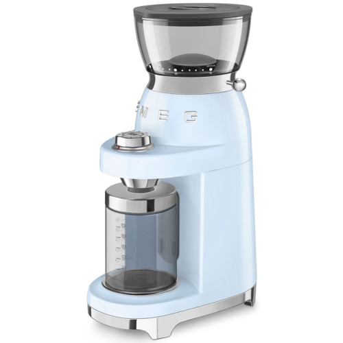 Кофемолка SMEG, стиль 50-х г.г., 15 уровней помола, конические жернова, объем контейнера для кофе 240 г, цвет пастельный голубой