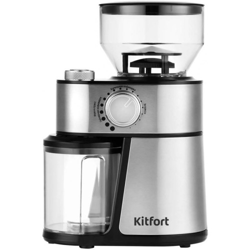 Кофемолка Kitfort КТ-717 200Вт сист.помол.:жернова вместим.:100гр нержавеющая сталь/черный Кофемолка Kitfort КТ-717 200Вт сист.помол.:жернова вместим.:100гр нержавеющая сталь/черный