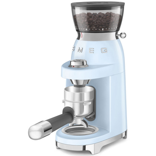 Кофемолка SMEG, стиль 50-х г.г., 15 уровней помола, конические жернова, объем контейнера для кофе 240 г, цвет пастельный голубой