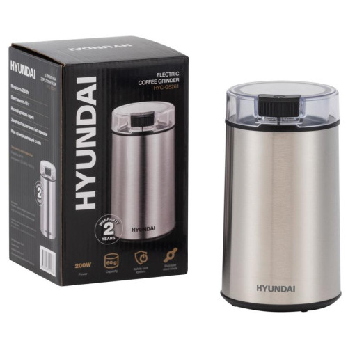 Кофемолка Hyundai HYC-G5261 200Вт сист.помол.:ротац.нож вместим.:60гр серебристый