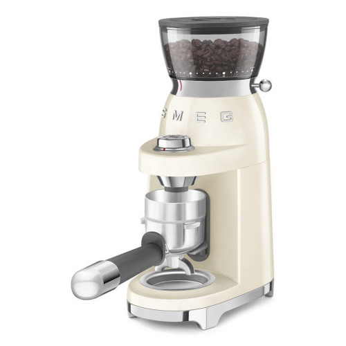 Кофемолка SMEG, стиль 50-х г.г., 15 уровней помола, конические жернова, объем контейнера для кофе 240 г, цвет сталь Кофемолка SMEG, стиль 50-х г.г., 15 уровней помола, конические жернова, объем контейнера для кофе 240 г, цвет сталь
