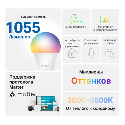 Умная Wi-Fi лампа/ Smart Light Bulb, Multicolor,Matter