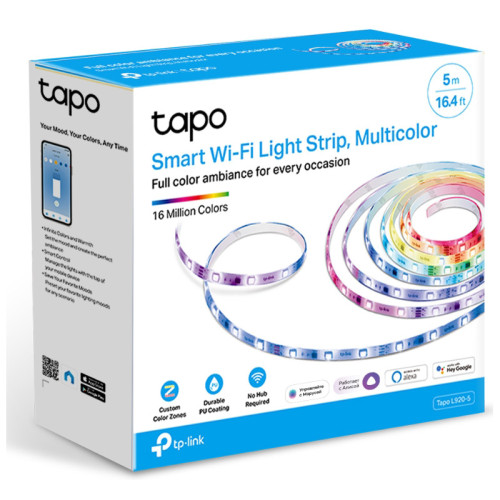 Умная светодиодная Wi-Fi лента/ Tapo Smart Light Strip 5m, Multicolor, cut to size every 10cm, one adapter, one controller Умная светодиодная Wi-Fi лента/ Tapo Smart Light Strip 5m, Multicolor, cut to size every 10cm, one adapter, one controller