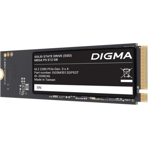 Твердотельный накопитель Digma PCIe 3.0 x4 512GB DGSM3512GP53T Mega P5 M.2 2280 Твердотельный накопитель Digma PCIe 3.0 x4 512GB DGSM3512GP53T Mega P5 M.2 2280
