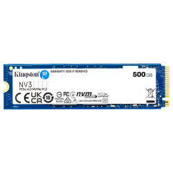 Твердотельный накопитель Kingston SSD NV3, 500GB, M.2(22x80mm), NVMe, PCIe 4.0 x4, 3D TLC, R/W 5000/3000MB/s, TBW 160, DWPD 0.3 (60 мес)