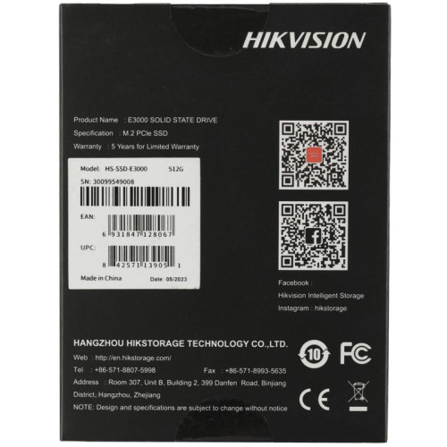 Твердотельный накопитель Hikvision PCIe 3.0 x4 512GB HS-SSD-E3000/512G HS-SSD-E3000/512G Hiksemi E3000 M.2 2280 [HS-SSD-E3000/512G]
