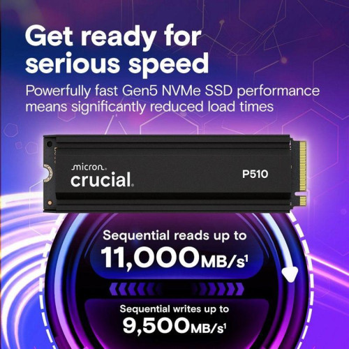 Твердотельный накопитель Crucial P510 1TB PCIe Gen5 NVMe 2280 M.2 SSD with heatsink CT1000P510SSD5
