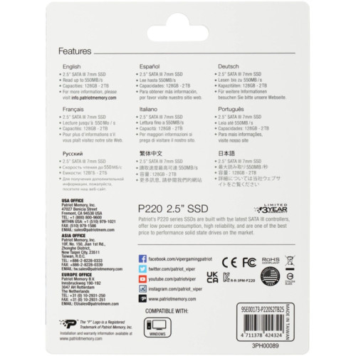 Твердотельный накопитель Patriot SATA-III 2TB P220S2TB25 P220 2.5 Твердотельный накопитель Patriot SATA-III 2TB P220S2TB25 P220 2.5