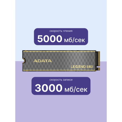 Твердотельный накопитель/ ADATA SSD LEGEND 860, 500GB, M.2(22x80mm), NVMe 1.4, PCIe Gen 4x4, 3D NAND, R/W 5000/3000MB/s, IOPs н.д./н.д., TBW 160, DWPD 0.2 (5 лет) Твердотельный накопитель/ ADATA SSD LEGEND 860, 500GB, M.2(22x80mm), NVMe 1.4, PCIe Gen 4x4, 3D NAND, R/W 5000/3000MB/s, IOPs н.д./н.д., TBW 160, DWPD 0.2 (5 лет)