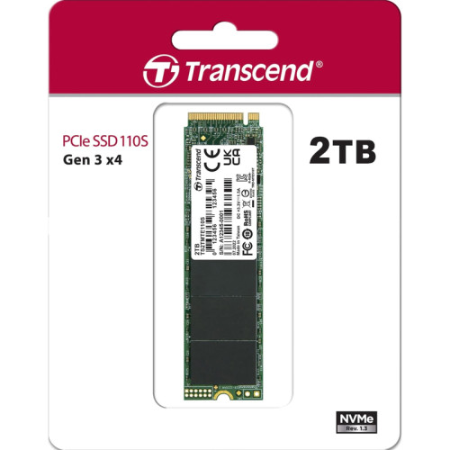 Твердотельный накопитель/ Transcend SSD MTE110S, 2048GB, M.2(22x80mm), NVMe, PCIe 3.0 x4, 3D TLC, R/W 2500/1700MB/s, IOPs 200 000/250 000, TBW 800, DWPD 0.2 (12 мес.)