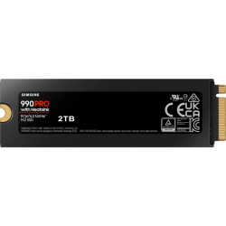 Твердотельный накопитель Samsung SSD 990 PRO, 2000GB, M.2(22x80mm), NVMe 2.0, PCIe 4.0 x4, V-NAND TLC, R/W 7450/6900MB/s, IOPs 1 400 000/1 550 000, DRAM buffer 2048MB, TBW 1200, DWPD 0.33, with Heatsink (12 мес.)