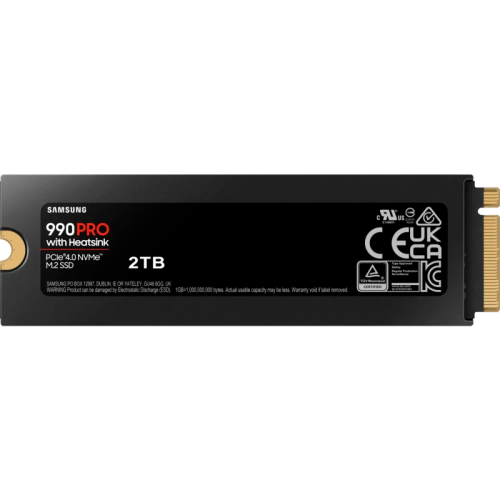 Твердотельный накопитель Samsung SSD 990 PRO, 2000GB, M.2(22x80mm), NVMe 2.0, PCIe 4.0 x4, V-NAND TLC, R/W 7450/6900MB/s, IOPs 1 400 000/1 550 000, DRAM buffer 2048MB, TBW 1200, DWPD 0.33, with Heatsink (12 мес.)