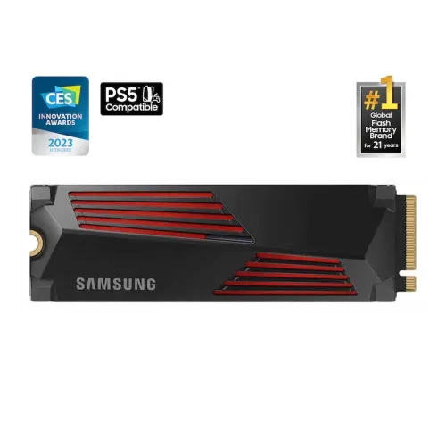 Твердотельный накопитель Samsung SSD 990 PRO, 2000GB, M.2(22x80mm), NVMe 2.0, PCIe 4.0 x4, V-NAND TLC, R/W 7450/6900MB/s, IOPs 1 400 000/1 550 000, DRAM buffer 2048MB, TBW 1200, DWPD 0.33, with Heatsink (12 мес.)