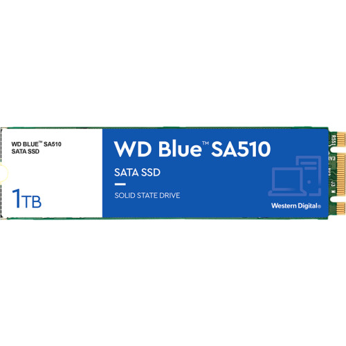 Твердотельные накопители/ WD SSD Blue SA510, 1.0TB, M.2(22x80mm), SATA3, R/W 560/530MB/s, IOPs 95 000/84 000, TBW 400, DWPD 0.2 (12 мес.)