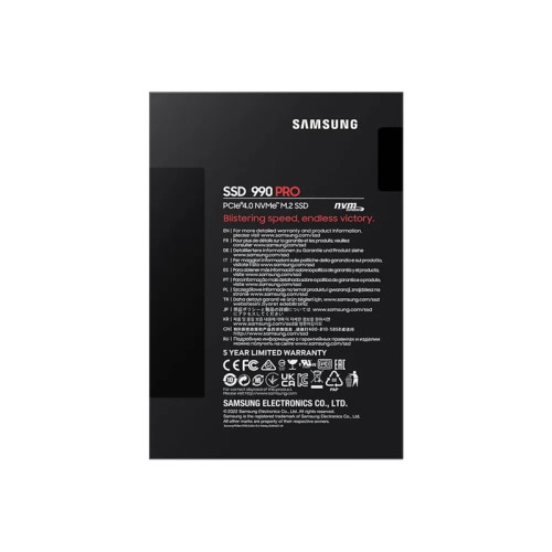 Твердотельный накопитель/ Samsung SSD 990 PRO, 1000GB, M.2(22x80mm), NVMe 2.0, PCIe 4.0 x4, V-NAND TLC, R/W 7450/6900MB/s, IOPs 1 200 000/1 550 000, DRAM buffer 1024MB, TBW 600, DWPD 0.33, with Heatsink (12 мес.)