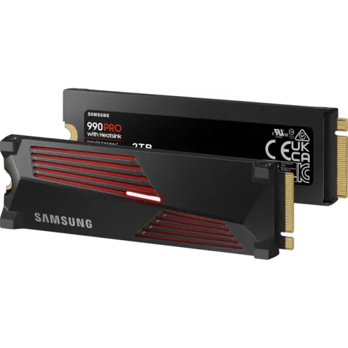 Твердотельный накопитель Samsung SSD 990 PRO, 2000GB, M.2(22x80mm), NVMe 2.0, PCIe 4.0 x4, V-NAND TLC, R/W 7450/6900MB/s, IOPs 1 400 000/1 550 000, DRAM buffer 2048MB, TBW 1200, DWPD 0.33, with Heatsink (12 мес.)
