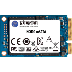 Твердотельный накопитель Kingston SSD KC600, 512GB, mSATA, SATA3, 3D TLC, R/W 550/520MB/s, IOPs 90 000/80 000, DRAM buffer 512MB, TBW 300, DWPD 0.32 (12 мес)