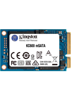Твердотельный накопитель/ Kingston SSD KC600, 512GB, mSATA, SATA3, 3D TLC, R/W 550/520MB/s, IOPs 90 000/80 000, DRAM buffer 512MB, TBW 300, DWPD 0.32 (5 лет)