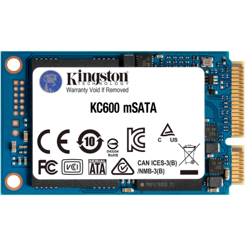 Твердотельный накопитель Kingston SSD KC600, 512GB, mSATA, SATA3, 3D TLC, R/W 550/520MB/s, IOPs 90 000/80 000, DRAM buffer 512MB, TBW 300, DWPD 0.32 (12 мес)