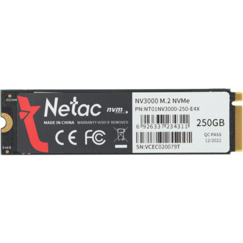 Твердотельный накопитель Netac PCIe 3.0 x4 250GB NT01NV3000-250-E4X NV3000 M.2 2280 [NT01NV3000-250-E4X]
