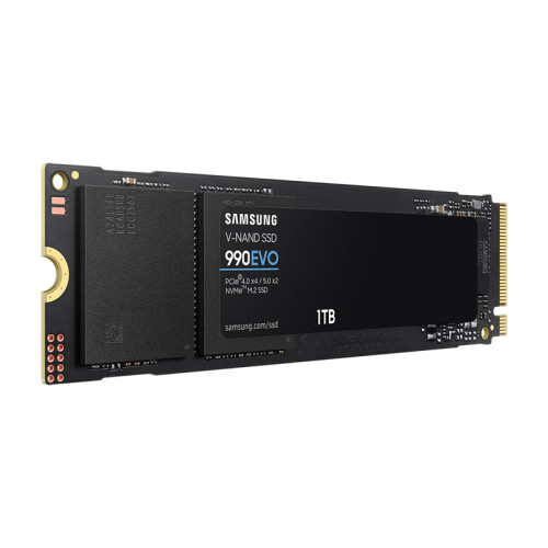 Твердотельные накопители/ Samsung SSD 990 EVO, 1000GB, M.2(22x80mm), NVMe 2.0, PCIe 4.0 x4, V-NAND TLC, R/W 5000/4200MB/s, IOPs 680 000/800 000, TBW 600, DWPD 0.33 (12 мес.)