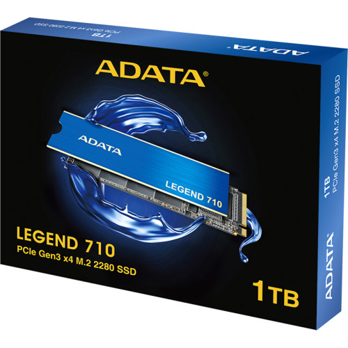 Твердотельный накопитель/ ADATA SSD LEGEND 710, 1024GB, M.2(22x80mm), NVMe 1.4, PCIe 3.0 x4, 3D NAND, R/W 2400/1800MB/s, IOPs 180 000/150 000, TBW 260, DWPD 0.23, with Heat Sink (3 года)