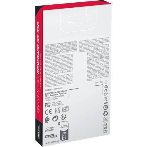 Твердотельный накопитель/ Kingston SSD Fury Renegade, 1024GB, M.2(22x80mm), NVMe, PCIe 5.0 x4, 3D TLC, R/W 14200/11000MB/s, IOPs 2 200 000/2 150 000, TBW 1000, DWPD 0.5 (60 мес)