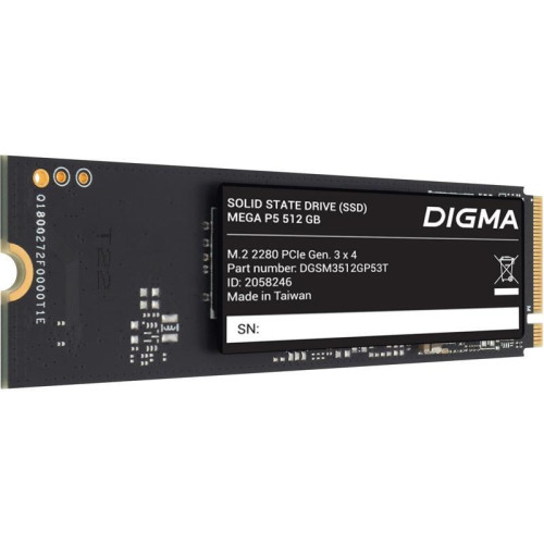 Твердотельный накопитель Digma PCIe 3.0 x4 512GB DGSM3512GP53T Mega P5 M.2 2280 Твердотельный накопитель Digma PCIe 3.0 x4 512GB DGSM3512GP53T Mega P5 M.2 2280