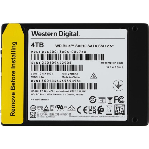 Твердотельный накопитель WD S SATA-III 4TB WDS400T3B0A Blue SA510 2.5 Твердотельный накопитель WD S SATA-III 4TB WDS400T3B0A Blue SA510 2.5