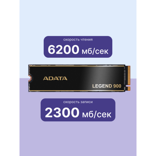 Твердотельный накопитель/ ADATA SSD LEGEND 900, 512GB, M.2(22x80mm), NVMe 1.4, PCIe 4.0 x4, 3D NAND, R/W 6200/2300MB/s, IOPs н.д./н.д., TBW 300, DWPD 0.14, with Heat Sink (5 лет)