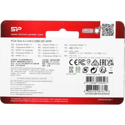 Твердотельный накопитель Silicon Power PCIe 4.0 x4 2TB SP02KGBP44UD9005 M-Series UD90 M.2 2280 [SP02KGBP44UD9005]