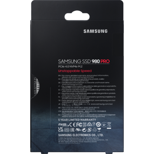 Твердотельные накопители Samsung SSD 980 PRO, 1000GB, M.2(22x80mm), NVMe 1.3c, PCIe 4.0 x4, 3-bit MLC, R/W 7000/5000MB/s, IOPs 1 000 000/1 000 000, DRAM buffer 1024MB, TBW 600, DWPD 0.33, with Heatsink (12 мес.)